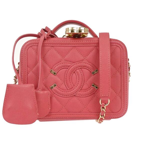 Chanel Quilted Caviar Filigree Vanity Case Pink